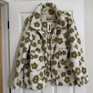 Impressions Olive Floral Sherpa Jacket